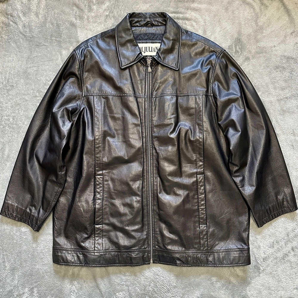 Vintage M JULIAN WILSONS Leather Jacket Mens XL Black Y2K Quilted Lined Zip